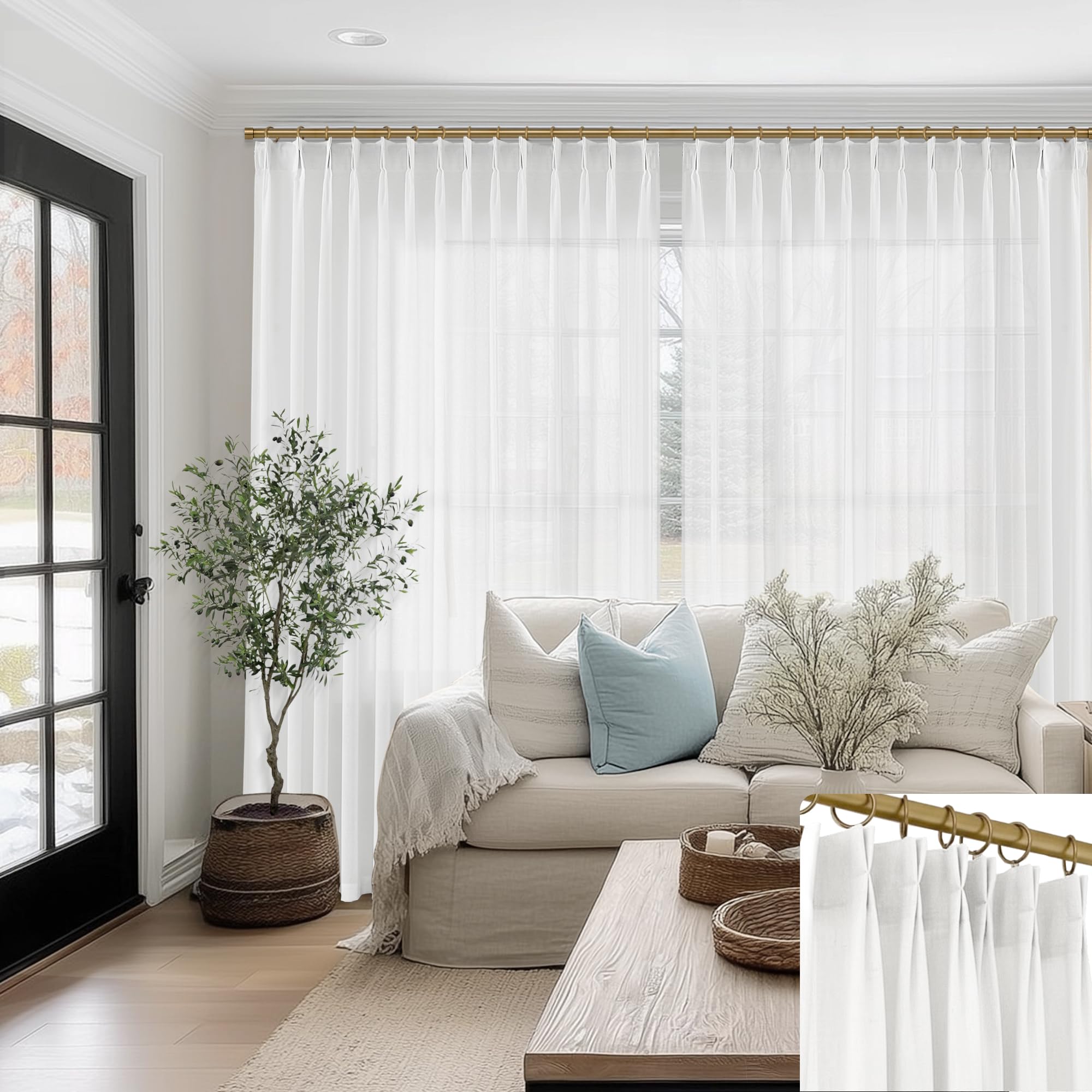 Amazon.com: SHINELAND 94 Inch Pinch Pleated Linen Curtains